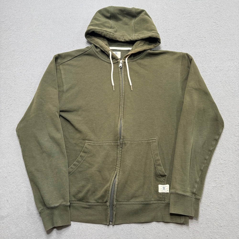 Y2K DC Shoes Hoodie Men's Medium Olive Green Full Zip Fleece Skate Streetwear